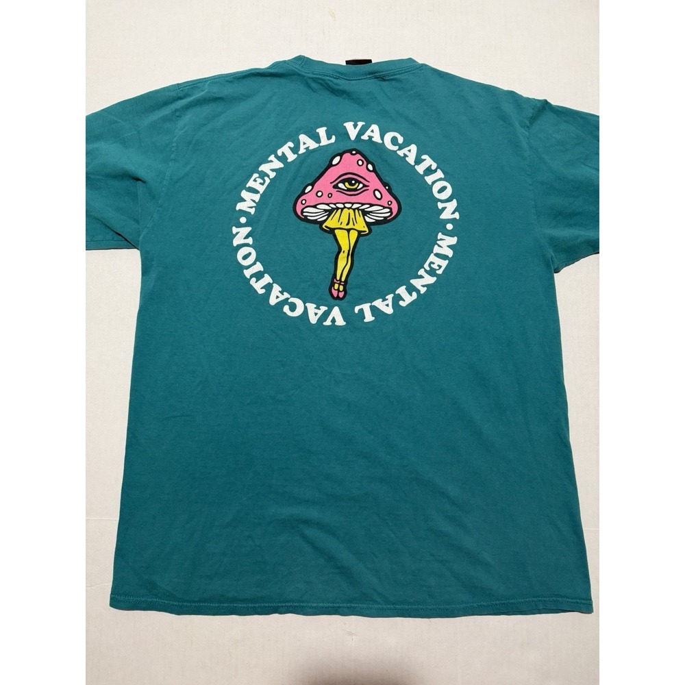 no hours brand jade tee, mushroom 'mental vacation' men's large t-shirt